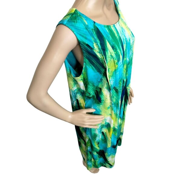 Glamour Plus Size 16W Dress Green Abstract Print Sleeveless Pleated Fully Lined - Picture 5 of 10